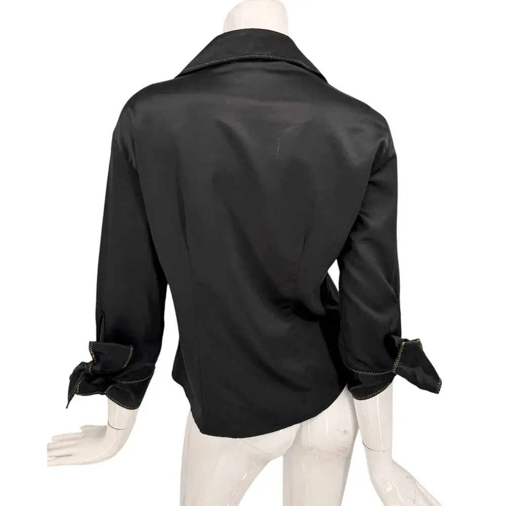 Just Cavalli Satin Glitter Embellished Button-Up Shirt Black Women's Size 46